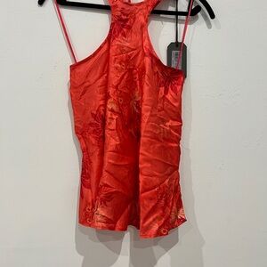 All Saints Red Silk Floral Top